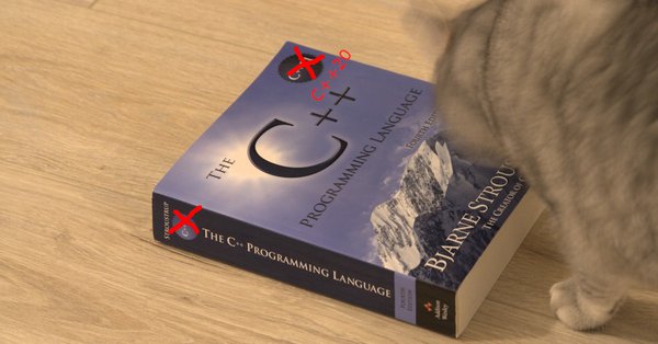 Cat looking at The C++ Programming Language, 4th edition by Bjarne Stroustrup
